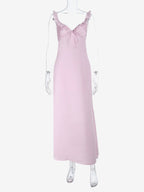 Baby Pink Women Maxi Dress - Elegant Ruffle V-Neck Tie Front Slip - Coquette Aesthetic Summer Vacation Beach Dress 2026