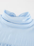 Tiered Ruffle Light Blue Women Blouse - Elegant High Neck Bell Sleeve Top - Boho Chic Beach Wear 2026