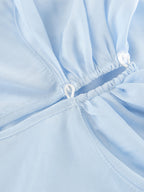 Tiered Ruffle Light Blue Women Blouse - Elegant High Neck Bell Sleeve Top - Boho Chic Beach Wear 2026