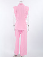 Sleeveless Blazer Set For Women Business Casual - Pink Chic Double Breasted Tailored Cut - 2026 Summer Work Outfit