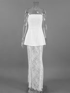 Strapless Top & Lace Maxi Skirt Women's Two Piece Set - Elegant Slim Fit Floral Lace - Summer Party Club Night Wear 2026