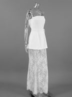 Strapless Top & Lace Maxi Skirt Women's Two Piece Set - Elegant Slim Fit Floral Lace - Summer Party Club Night Wear 2026