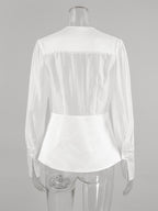 White Deep V Neck Women Blouse - Sexy Sheer Long Sleeve Top - French Style Night Out Spring Streetwear 2026