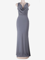 Grey Cowl Neck Women Maxi Dress - Elegant Backless Slim Bodycon - Minimalist Evening Gala 2026
