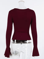Ruched Side Women Long Sleeve Top - Chic Flare Bell Cuff Slim Fit - Baddie Aesthetic Spring Streetwear 2026