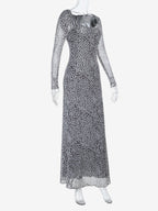 Polka Dot Mesh Women Maxi Dress - Retro Square Neck Long Sleeve Bodycon - French Chic Spring Vacation 2026