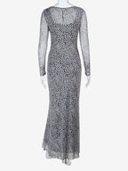 Polka Dot Mesh Women Maxi Dress - Retro Square Neck Long Sleeve Bodycon - French Chic Spring Vacation 2026