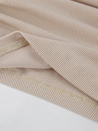 Beige Ribbed Women Long Sleeve Top - Chic Ruched Front Flare Sleeve Slim Fit - Minimalist Basic Spring Casual Streetwear 2026