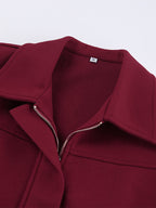 Burgundy Red Women's Cropped Jacket - Chic Turn Down Collar Zip Up Elastic Hem - Spring Casual Streetwear 2026