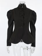 Vintage Peplum Blazer For Women - Puff Sleeve Stand Collar Slim Fit Jacket - Chic Spring Party Outerwear 2026