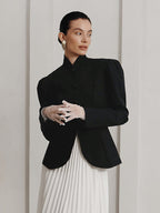 Vintage Peplum Blazer For Women - Puff Sleeve Stand Collar Slim Fit Jacket - Chic Spring Party Outerwear 2026