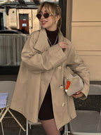 Cotton Blend Women's Trench Jacket - Minimalist Double Breasted Wide Sleeve Oversized Fit - Spring Casual Streetwear 2026