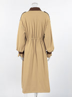 Barn Color Block Women Long Trench Coat - Utility Drawstring Waist Longline Fit - Safari Style Spring Casual Outwear 2026