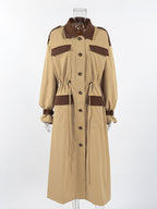 Barn Color Block Women Long Trench Coat - Utility Drawstring Waist Longline Fit - Safari Style Spring Casual Outwear 2026