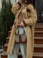 Barn Color Block Women Long Trench Coat - Utility Drawstring Waist Longline Fit - Safari Style Spring Casual Outwear 2026