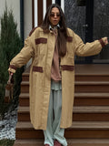 Barn Color Block Women Long Trench Coat - Utility Drawstring Waist Longline Fit - Safari Style Spring Casual Outwear 2026