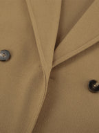 Camel Double Breasted Women Pea Coat - Minimalist Notch Lapel Boxy Fit - Quiet Luxury Spring Streetwear 2026