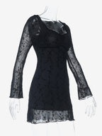 Vintage Floral Lace Women Bodycon Mini Dress - Sexy Sheer Long Sleeve Square Neck - Coquette Aesthetic Spring Date Night 2026