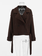 Double Breasted Women's Short Jacket - Chic Belted Cropped Fit - Quiet Luxury Spring Casual Streetwear 2026