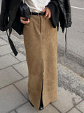 Faux Suede Women Maxi Skirt - Chic Front Slit High Waisted - Quiet Luxury Spring Streetwear 2026
