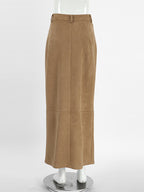 Faux Suede Women Maxi Skirt - Chic Front Slit High Waisted - Quiet Luxury Spring Streetwear 2026