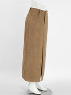 Faux Suede Women Maxi Skirt - Chic Front Slit High Waisted - Quiet Luxury Spring Streetwear 2026