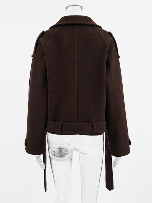 Double Breasted Women's Short Jacket - Chic Belted Cropped Fit - Quiet Luxury Spring Casual Streetwear 2026