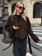 Double Breasted Women's Short Jacket - Chic Belted Cropped Fit - Quiet Luxury Spring Casual Streetwear 2026