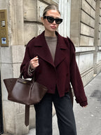 Double Breasted Women's Short Jacket - Chic Belted Cropped Fit - Quiet Luxury Spring Casual Streetwear 2026