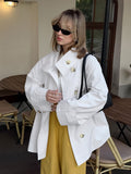 Cotton Blend Women's Trench Jacket - Minimalist Double Breasted Wide Sleeve Oversized Fit - Spring Casual Streetwear 2026