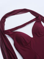 3D Rose Petal Hem Burgundy Women Mini Dress - Romantic Bodycon Dress With Scarf - Coquette Aesthetic Summer Party Outfit 2026