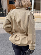 Double Breasted Women's Trench Coat - Classic Lapel Belted Short Windbreaker - Oversized Spring Casual Streetwear 2026