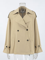 Double Breasted Women's Trench Coat - Classic Lapel Belted Short Windbreaker - Oversized Spring Casual Streetwear 2026
