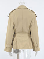Double Breasted Women's Trench Coat - Classic Lapel Belted Short Windbreaker - Oversized Spring Casual Streetwear 2026