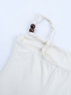 Beaded Strap Women's Mini Dress - Minimalist White Cami Bodycon - Coastal Grandmother Summer Vacation Beach Dress 2026