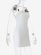 Beaded Strap Women's Mini Dress - Minimalist White Cami Bodycon - Coastal Grandmother Summer Vacation Beach Dress 2026