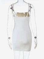 Beaded Strap Women's Mini Dress - Minimalist White Cami Bodycon - Coastal Grandmother Summer Vacation Beach Dress 2026