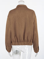 Camel Faux Suede Women's Bomber Jacket - Retro Zip Up Elastic Hem Relaxed Fit - Spring Daily Casual Streetwear 2026