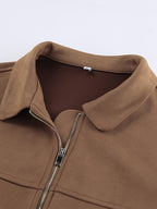 Camel Faux Suede Women's Bomber Jacket - Retro Zip Up Elastic Hem Relaxed Fit - Spring Daily Casual Streetwear 2026