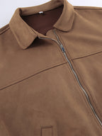 Camel Faux Suede Women's Bomber Jacket - Retro Zip Up Elastic Hem Relaxed Fit - Spring Daily Casual Streetwear 2026