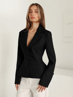 Hourglass Cinched Waist Women's Blazer - Elegant Notched Collar Slim Fit Jacket - Quiet Luxury Spring Business Outfits 2026