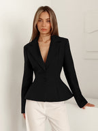 Hourglass Cinched Waist Women's Blazer - Elegant Notched Collar Slim Fit Jacket - Quiet Luxury Spring Business Outfits 2026