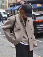 Double Breasted Women's Short Coat - Minimalist Stand Collar Boxy Outerwear - Old Money Aesthetic Spring Streetwear 2026
