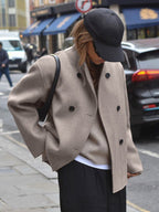 Double Breasted Women's Short Coat - Minimalist Stand Collar Boxy Outerwear - Old Money Aesthetic Spring Streetwear 2026