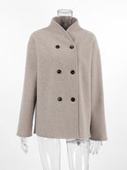 Double Breasted Women's Short Coat - Minimalist Stand Collar Boxy Outerwear - Old Money Aesthetic Spring Streetwear 2026
