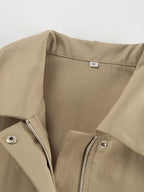 Khaki Lightweight Women's Bomber Jacket - Minimalist Collared Zip-Up Outerwear - Quiet Luxury Spring Casual Streetwear 2026