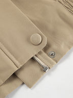 Khaki Lightweight Women's Bomber Jacket - Minimalist Collared Zip-Up Outerwear - Quiet Luxury Spring Casual Streetwear 2026