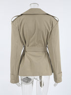 Khaki Belted Waist Women's Short Trench Coat - Chic Double Breasted Jacket - Old Money Spring Outfits 2026