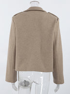 Oatmeal Wide Lapel Women's Short Blazer - Padded Shoulder Boxy Fit Jacket - Chic Spring Street Outfits 2026