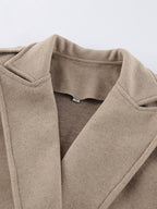 Oatmeal Wide Lapel Women's Short Blazer - Padded Shoulder Boxy Fit Jacket - Chic Spring Street Outfits 2026